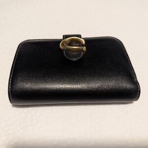 Coach Slim Tabby Black Leather Women's Wallet with Gold Accent